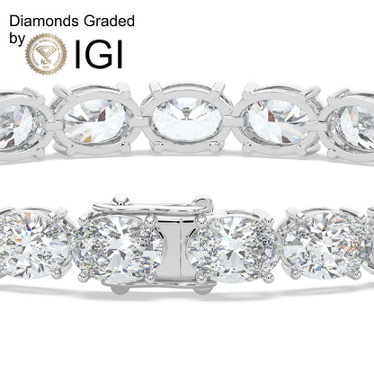 24.16ct Oval Lab Diamond Tennis Bracelet - D-E/VVS 14K Gold