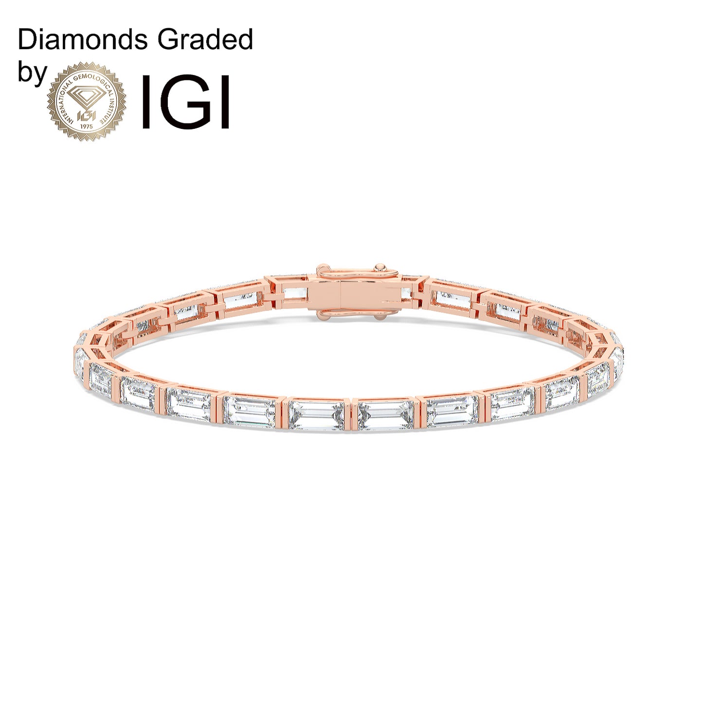 8.8ct Baguette Lab Diamond Tennis Bracelet D-E VVS 14K Gold