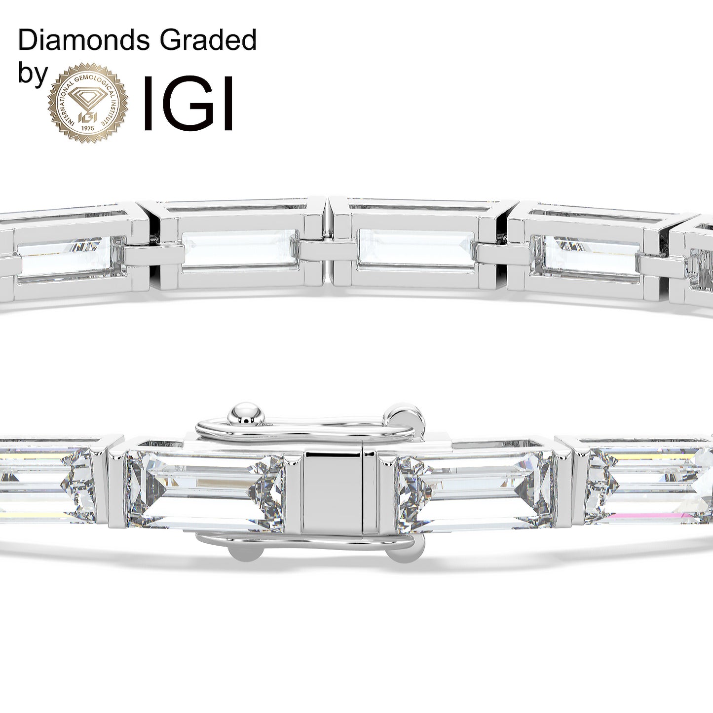 8.8ct Baguette Lab Diamond Tennis Bracelet D-E VVS 14K Gold