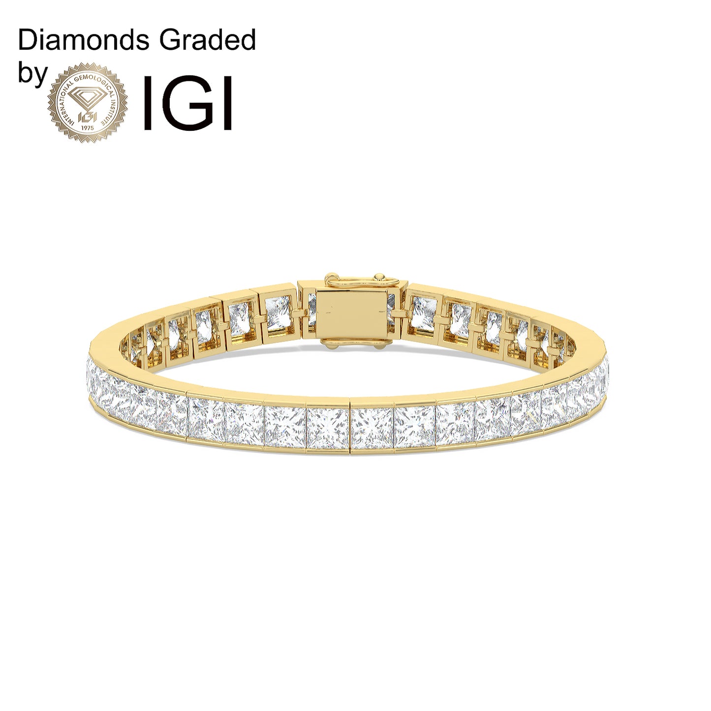 22ct Princess Lab Diamond Tennis Bracelet - D-E/VVS 14K Gold