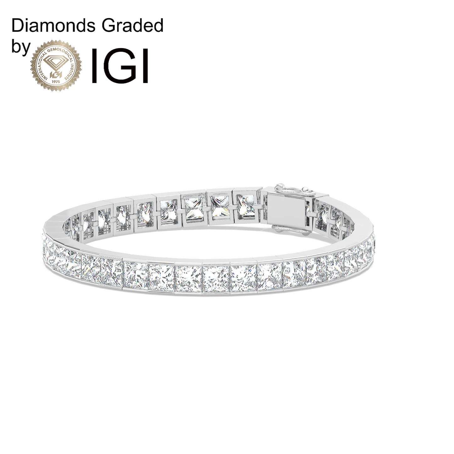22ct Princess Lab Diamond Tennis Bracelet - D-E/VVS 14K Gold