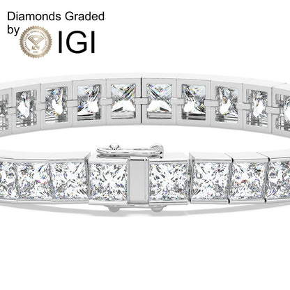 22ct Princess Lab Diamond Tennis Bracelet - D-E/VVS 14K Gold