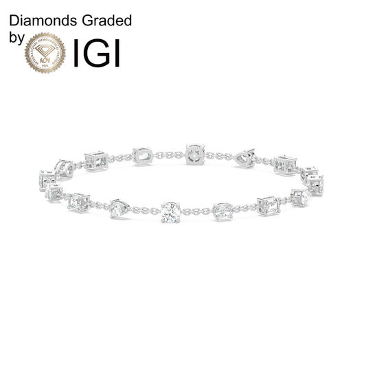 7.38ct Multi-Shape Lab Diamond Station Bracelet - D-E/VVS 14K Gold