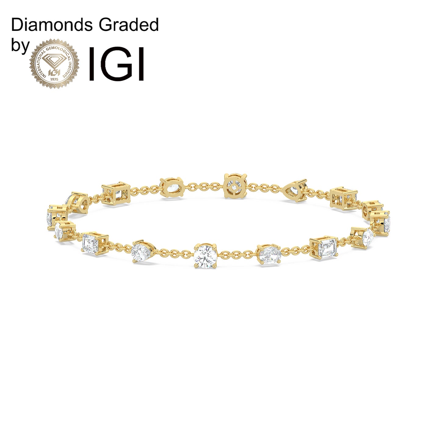 7.38ct Multi-Shape Lab Diamond Station Bracelet D-E VVS 18K Gold