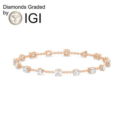 7.38ct Multi-Shape Lab Diamond Station Bracelet D-E VVS 18K Gold
