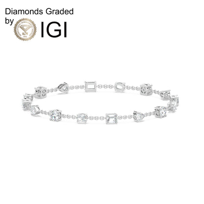 7.38ct Multi-Shape Lab Diamond Station Bracelet D-E VVS 18K Gold