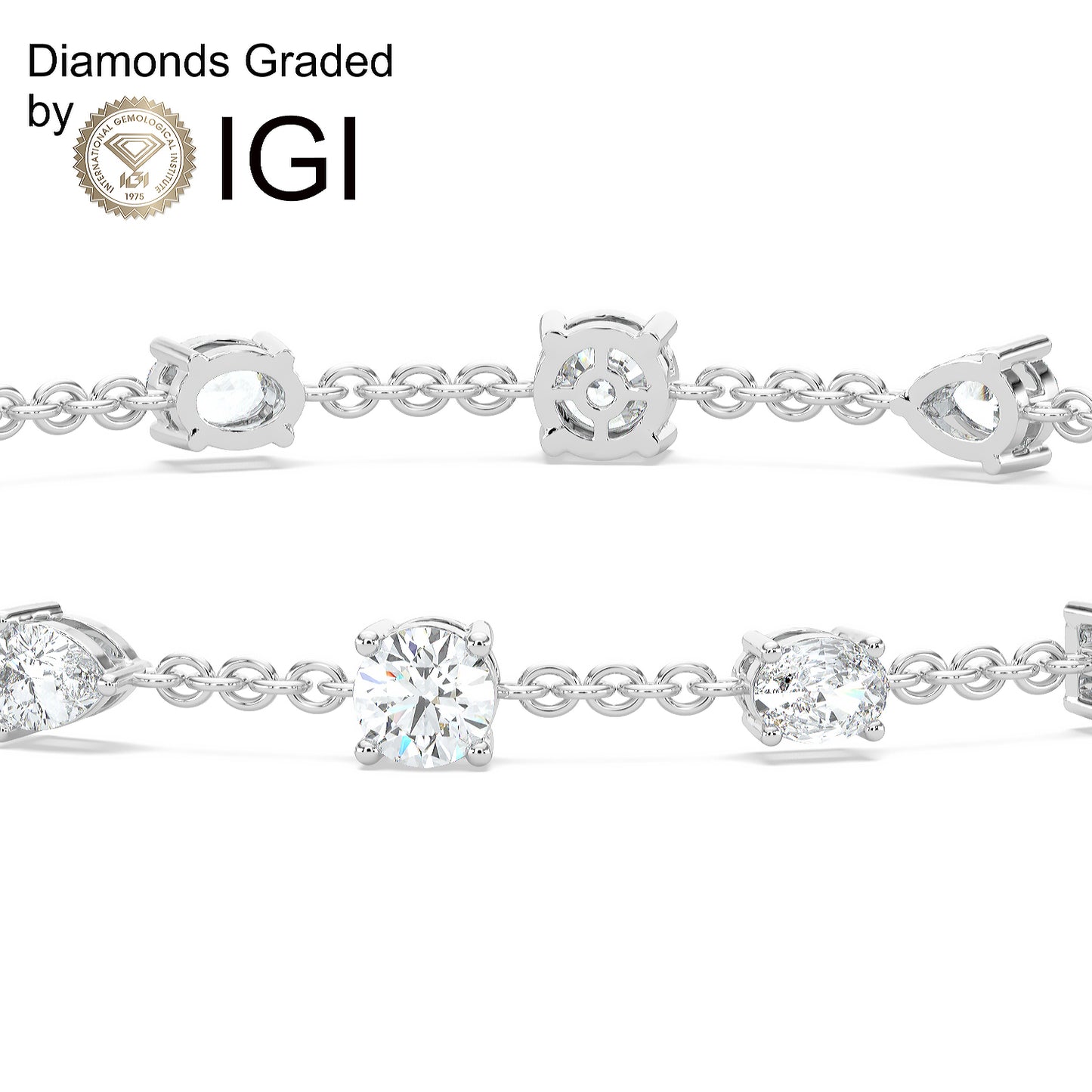 7.38ct Multi-Shape Lab Diamond Station Bracelet D-E VVS 18K Gold