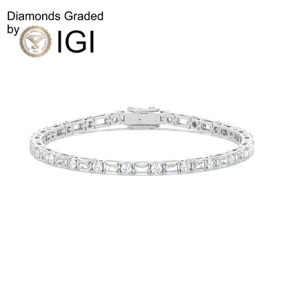 5.92ct Round and Emerald Lab Diamond Tennis Bracelet / D-E/VVS 14K Gold