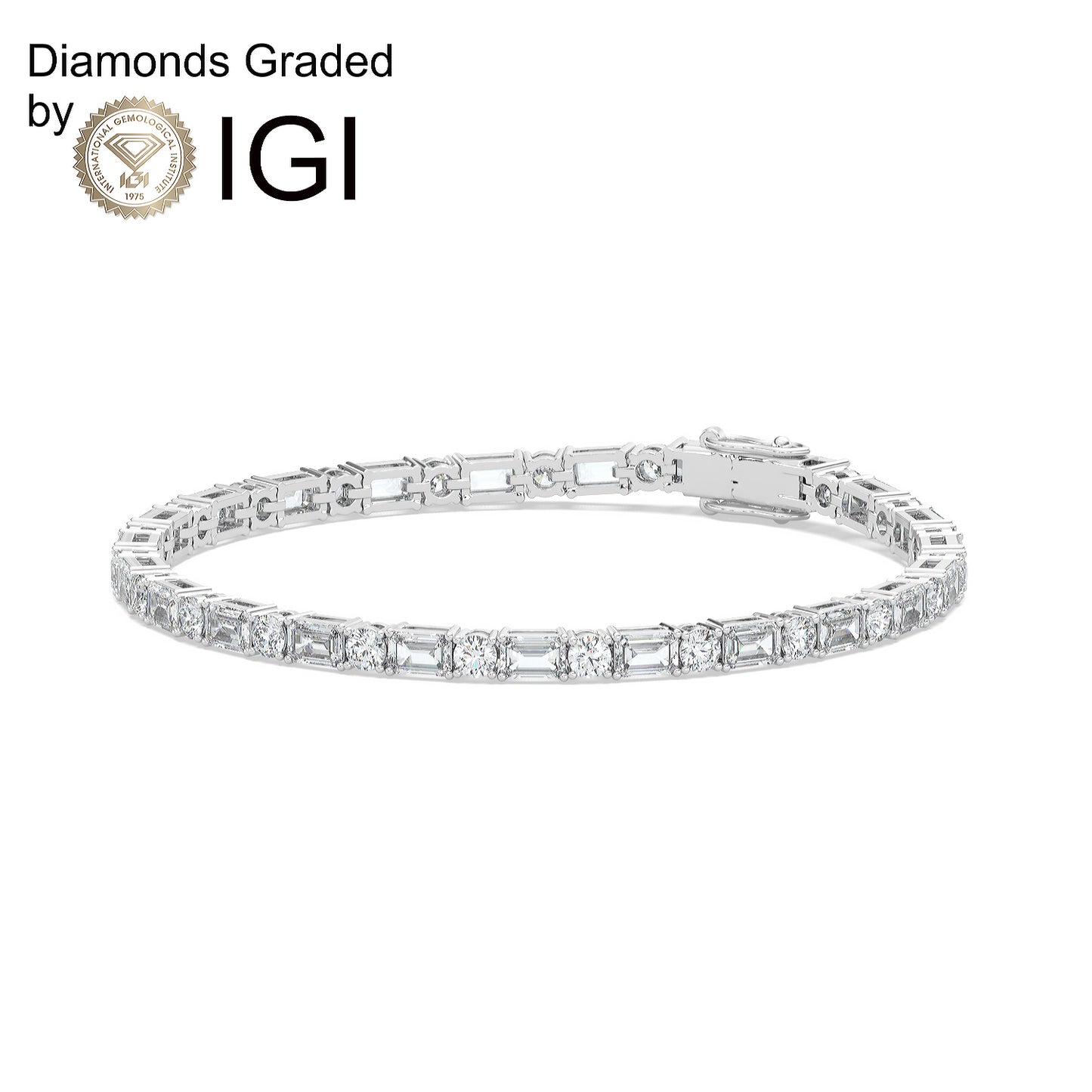 5.92ct Round and Emerald Lab Diamond Tennis Bracelet / D-E/VVS 14K Gold