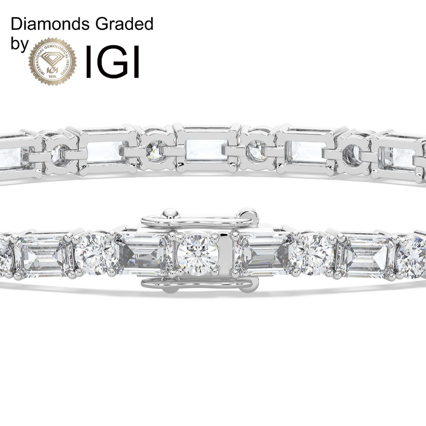 5.92ct Round and Emerald Lab Diamond Tennis Bracelet / D-E/VVS 14K Gold
