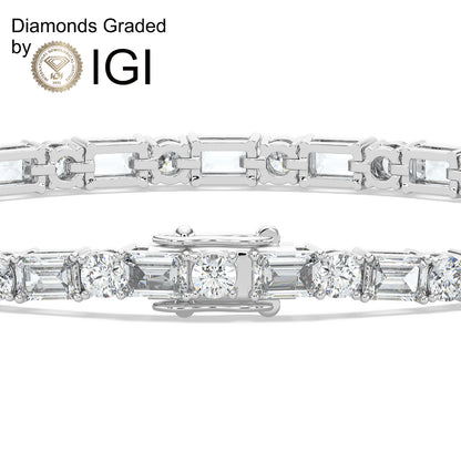5.92ct Round and Emerald Lab Diamond Tennis Bracelet / D-E/VVS 14K Gold