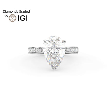 4ct Pear Lab Diamond Engagement Ring with Diamond Band - E/VVS 18K Gold