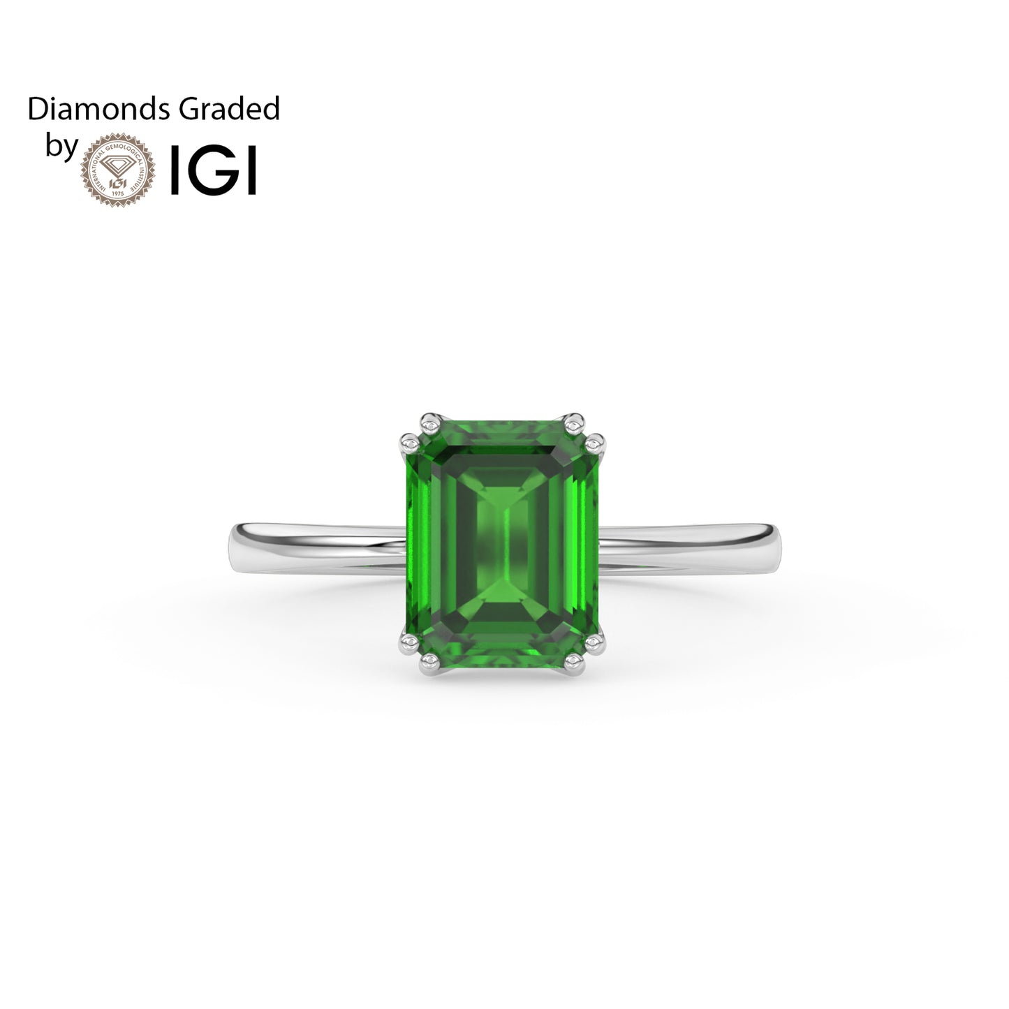 3ct Emerald Lab Emerald Solitaire Ring 18K Gold