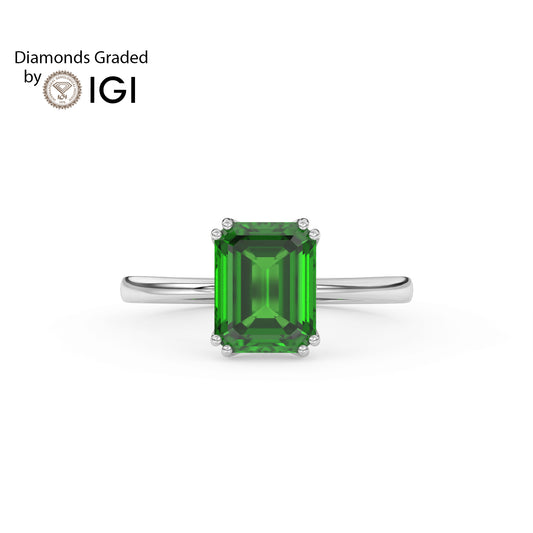 3ct Emerald Lab Emerald Solitaire Ring 18K Gold