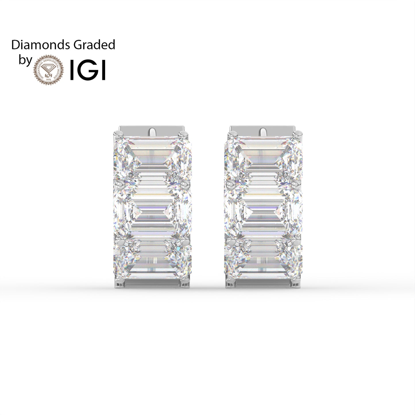 10ct Emerald Huggies Hoop Lab Diamond Earrings E VVS 18K Gold