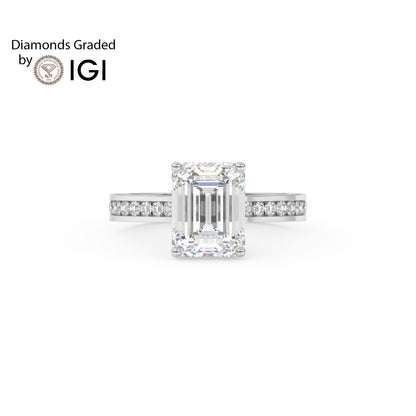 2ct Emerald Lab Diamond Engagement Ring with Diamond Band - E/VVS 18K Gold