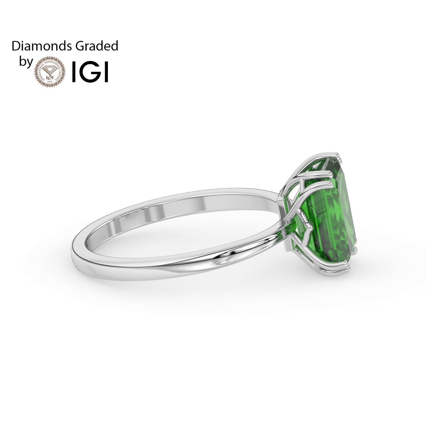 3ct Emerald Lab Emerald Solitaire Ring 18K Gold