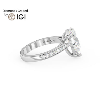 4ct Pear Lab Diamond Engagement Ring with Diamond Band - E/VVS 18K Gold