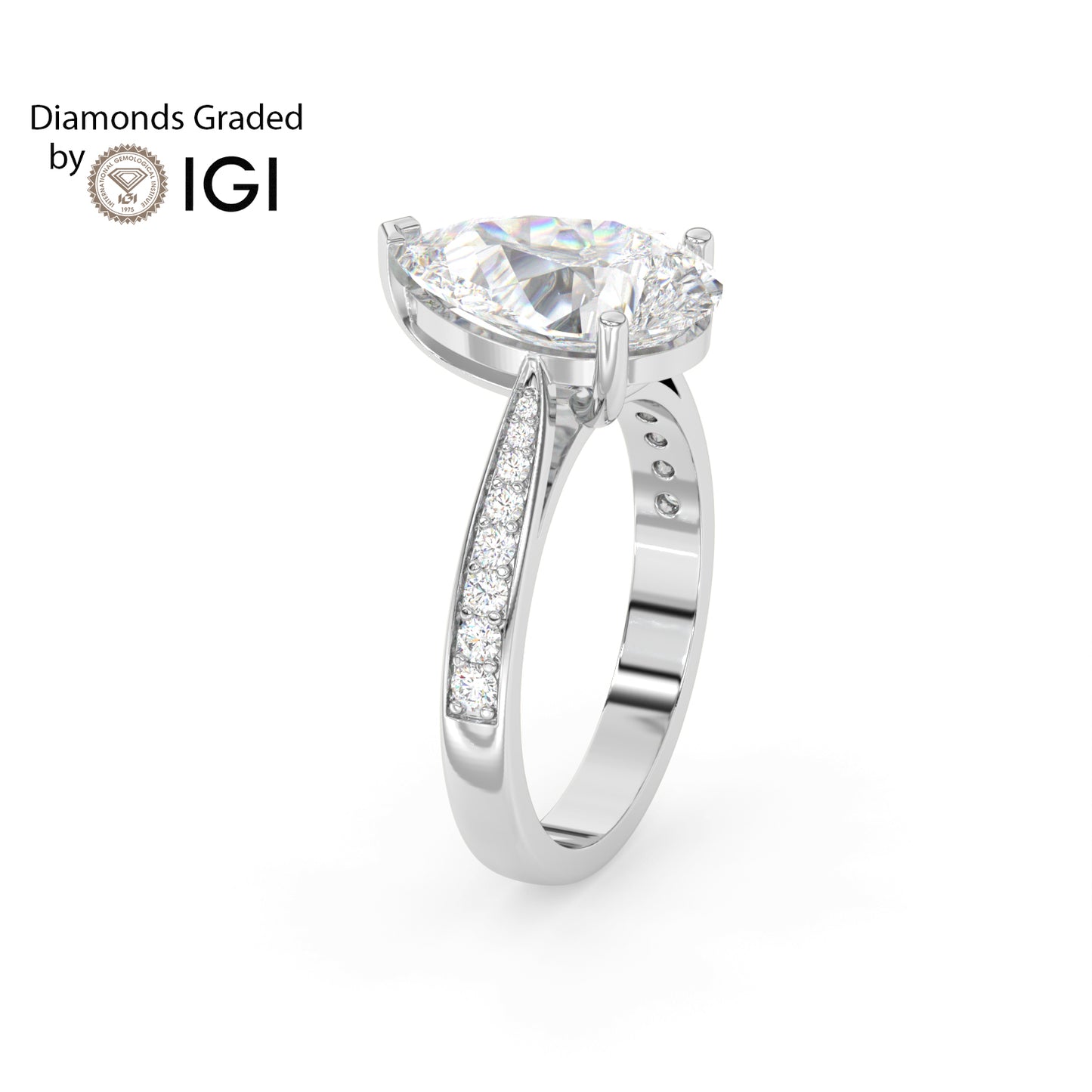 4ct Pear Lab Diamond Engagement Ring with Diamond Band - E/VVS 18K Gold