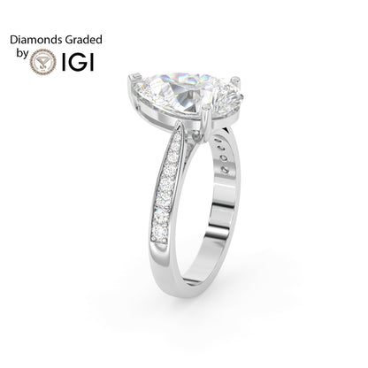 4ct Pear Lab Diamond Engagement Ring with Diamond Band - E/VVS 18K Gold