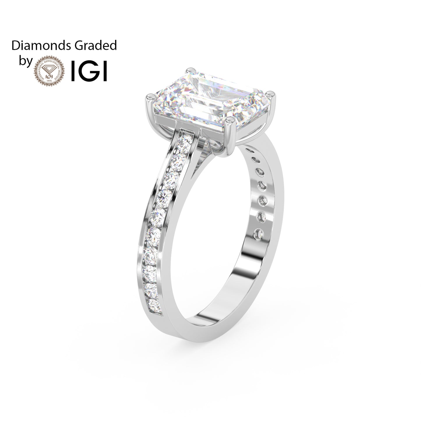 2ct Emerald Lab Diamond Engagement Ring with Diamond Band - E/VVS 18K Gold