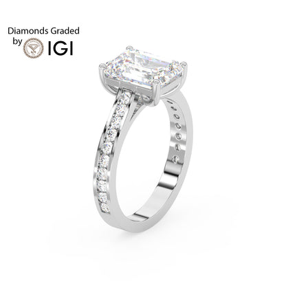 2ct Emerald Lab Diamond Engagement Ring with Diamond Band - E/VVS 18K Gold