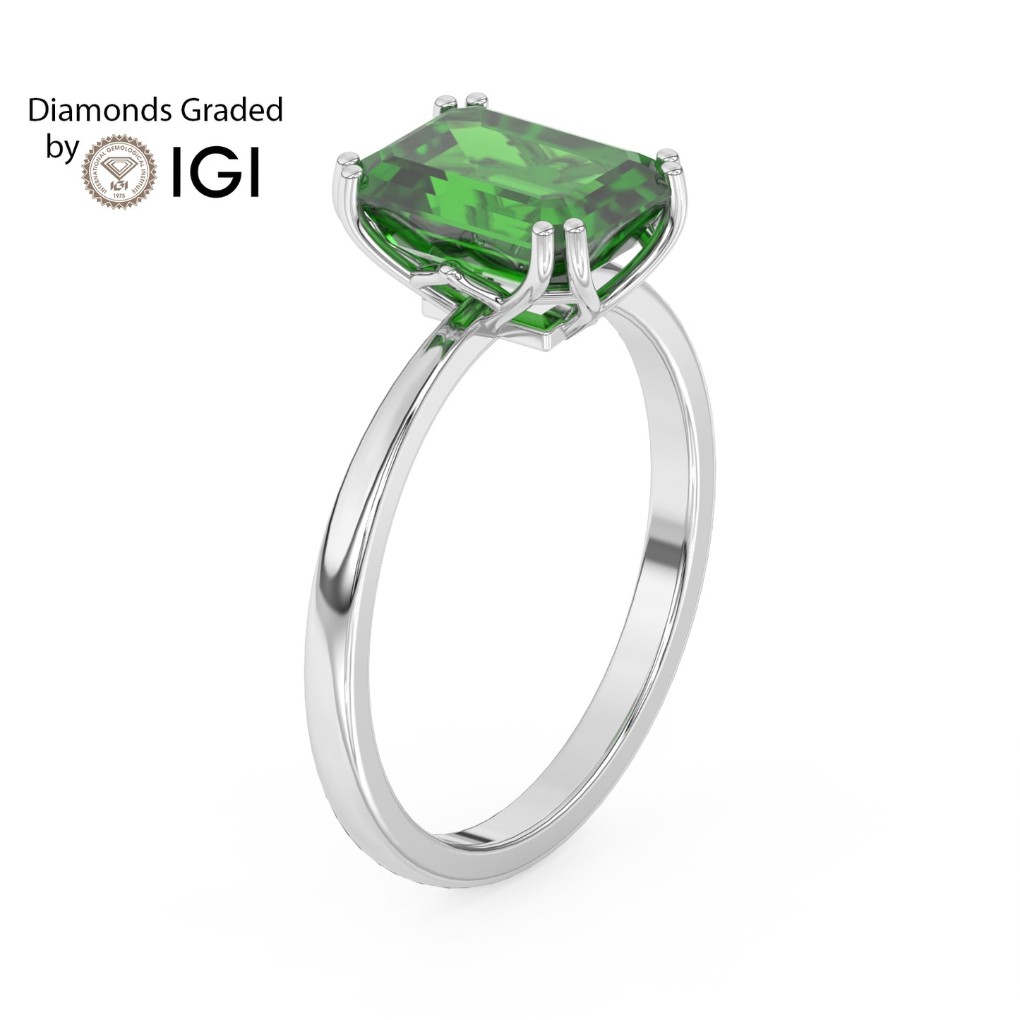 3ct Emerald Lab Emerald Solitaire Ring 18K Gold