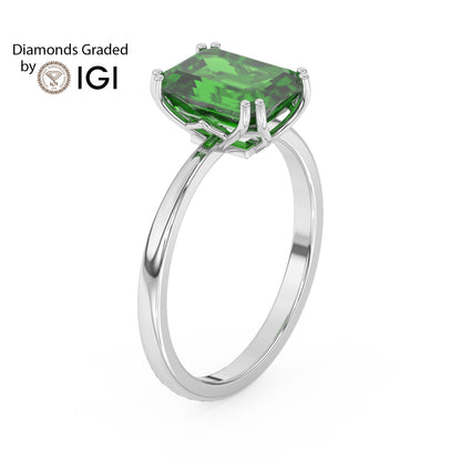3ct Emerald Lab Emerald Solitaire Ring 18K Gold