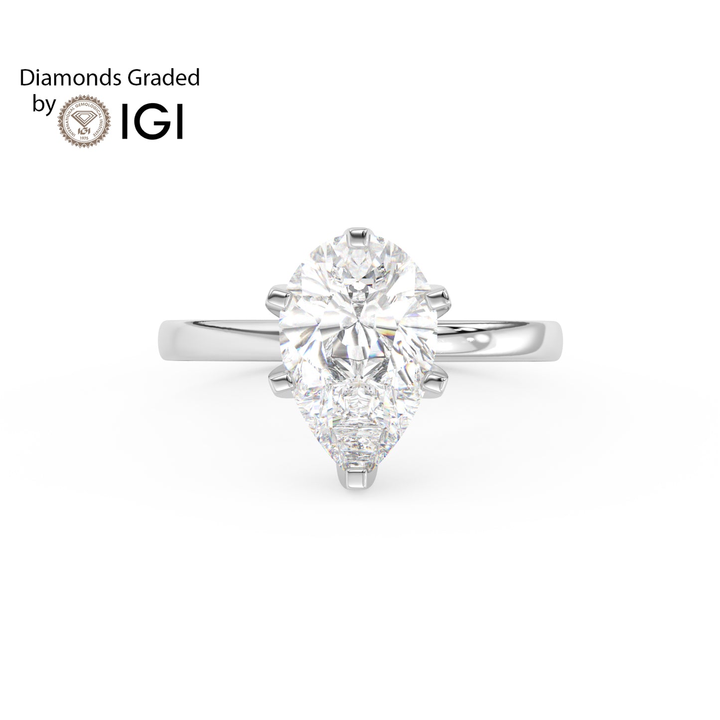 4ct Pear Lab Diamond Solitaire Engagement Ring - E/VVS 18K Gold
