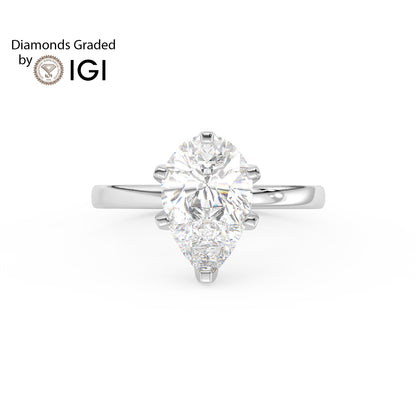 4ct Pear Lab Diamond Solitaire Engagement Ring - E/VVS 18K Gold