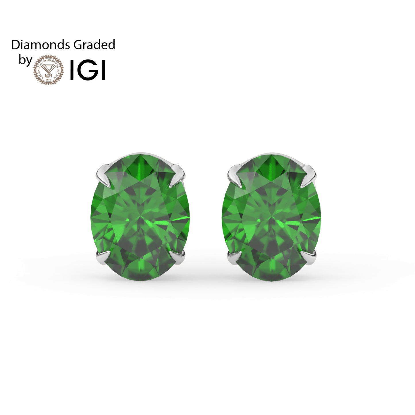 2ct Oval Lab Emerald Solitaire Stud Earrings - AAA 14K Gold