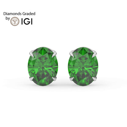 2ct Oval Lab Emerald Solitaire Stud Earrings - AAA 14K Gold
