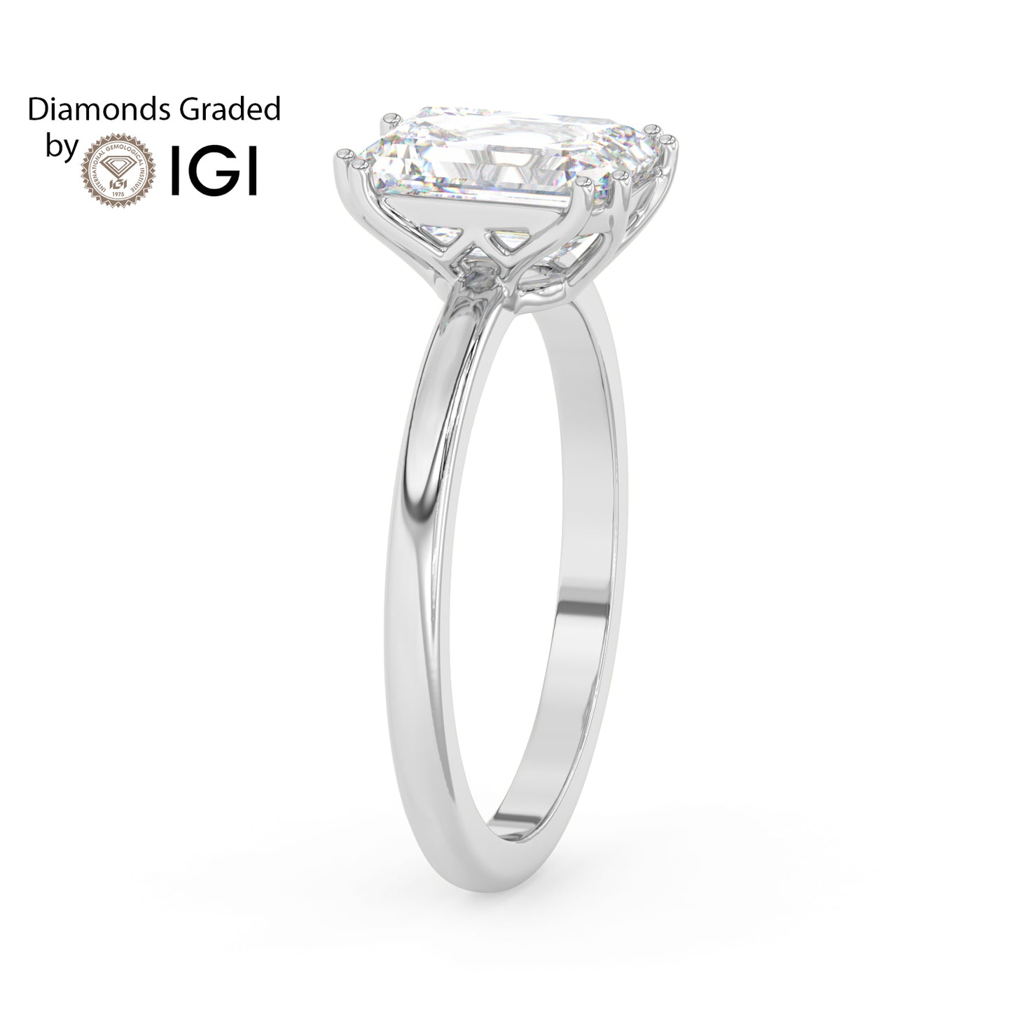 3ct Emerald Lab Diamond Solitaire Engagement Ring - E/VVS Platinum