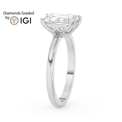 3ct Emerald Lab Diamond Solitaire Engagement Ring - E/VVS Platinum