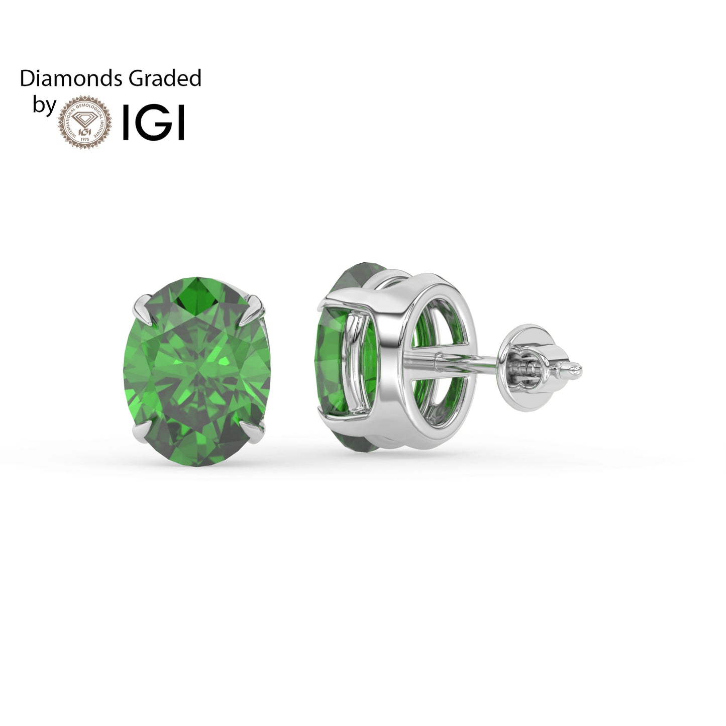 2ct Oval Lab Emerald Solitaire Stud Earrings - AAA 14K Gold