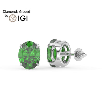 2ct Oval Lab Emerald Solitaire Stud Earrings - AAA 14K Gold