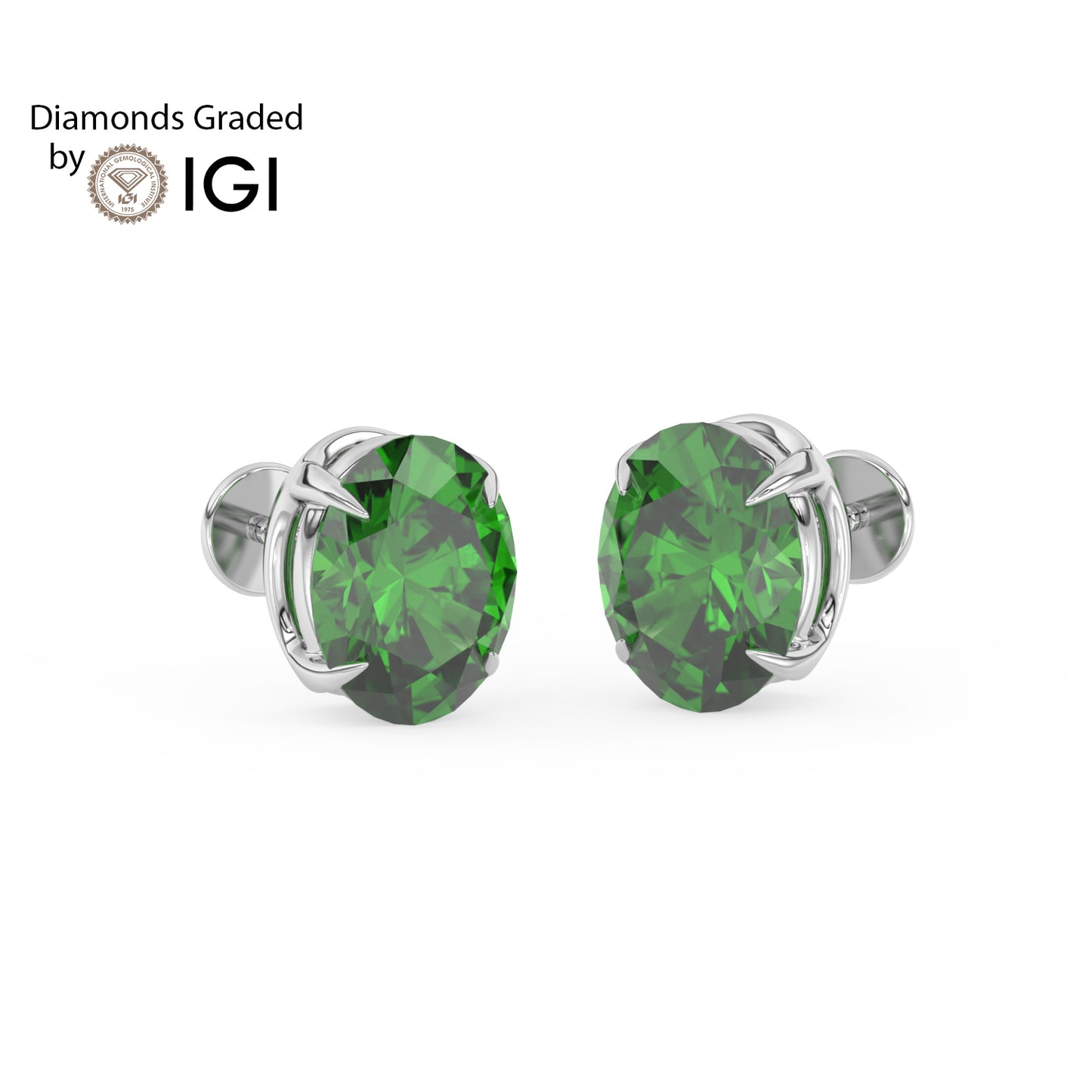 2ct Oval Lab Emerald Solitaire Stud Earrings - AAA 14K Gold