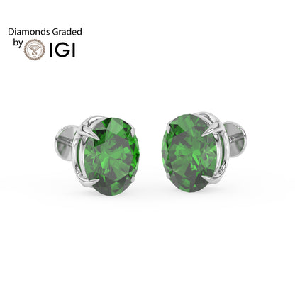 2ct Oval Lab Emerald Solitaire Stud Earrings - AAA 14K Gold