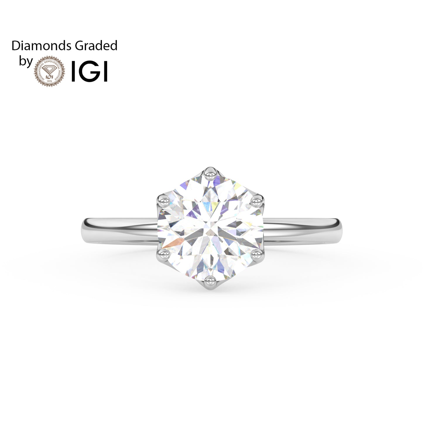 3ct Round Lab Diamond 6 Prong Solitaire Engagement Ring - E/VVS 14K Gold