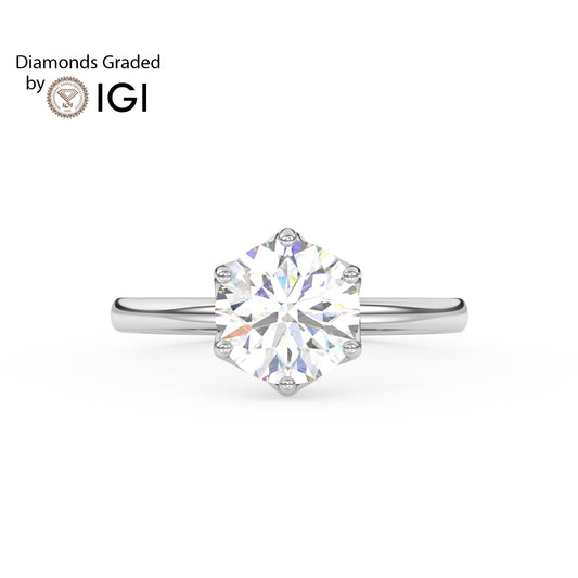 5ct Round Lab Diamond 6 Prong Solitaire Engagement Ring - E/VVS 18K Gold