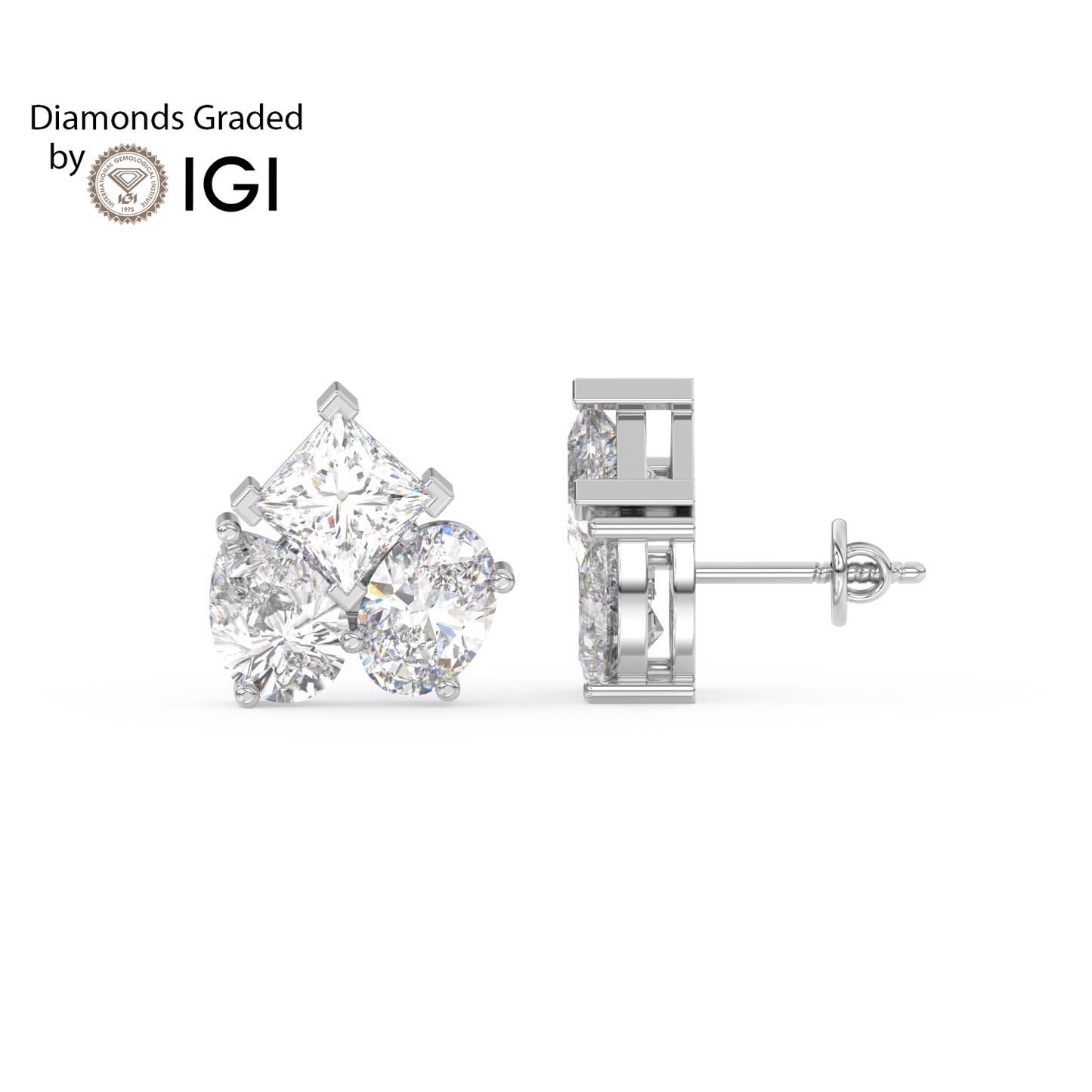 6ct Pear, Oval, and Princess Lab Diamond Earrings E VVS 18K Gold