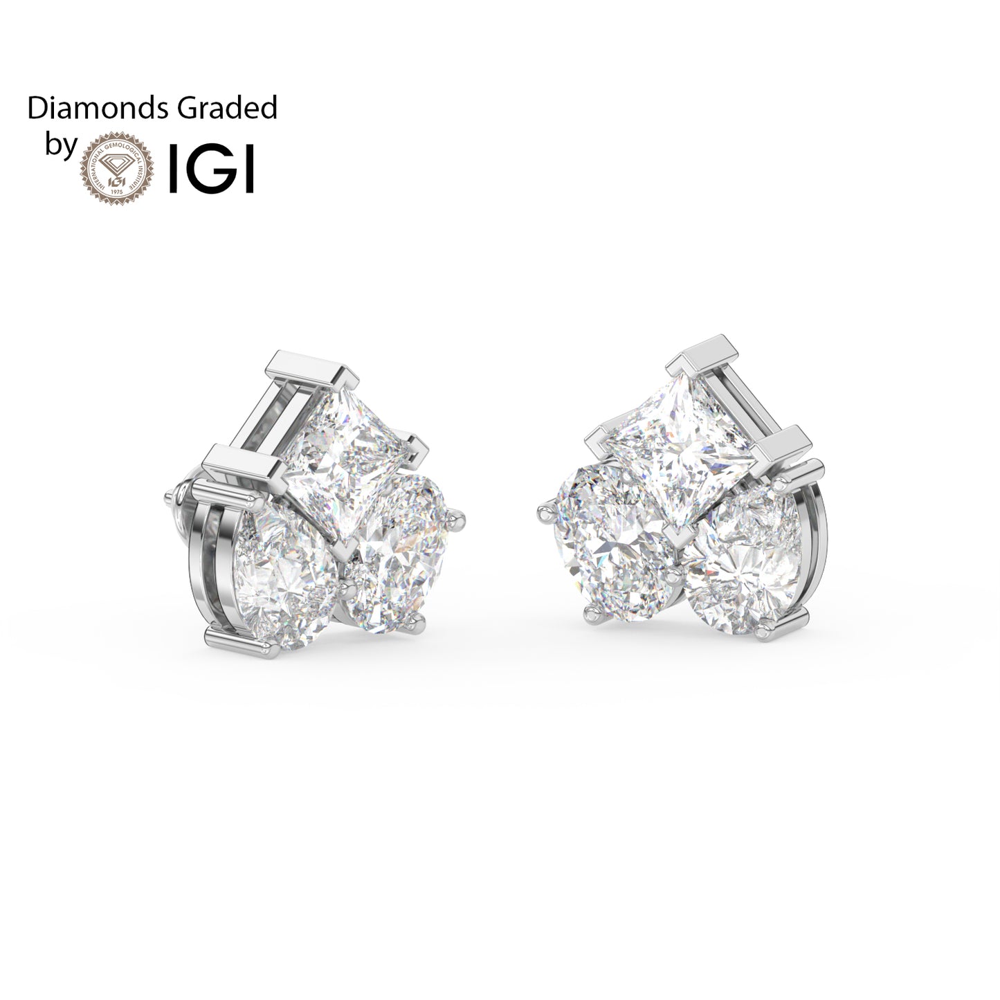 6ct Pear, Oval, and Princess Lab Diamond Earrings E VVS 18K Gold