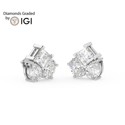6ct Pear, Oval, and Princess Lab Diamond Earrings E VVS 18K Gold
