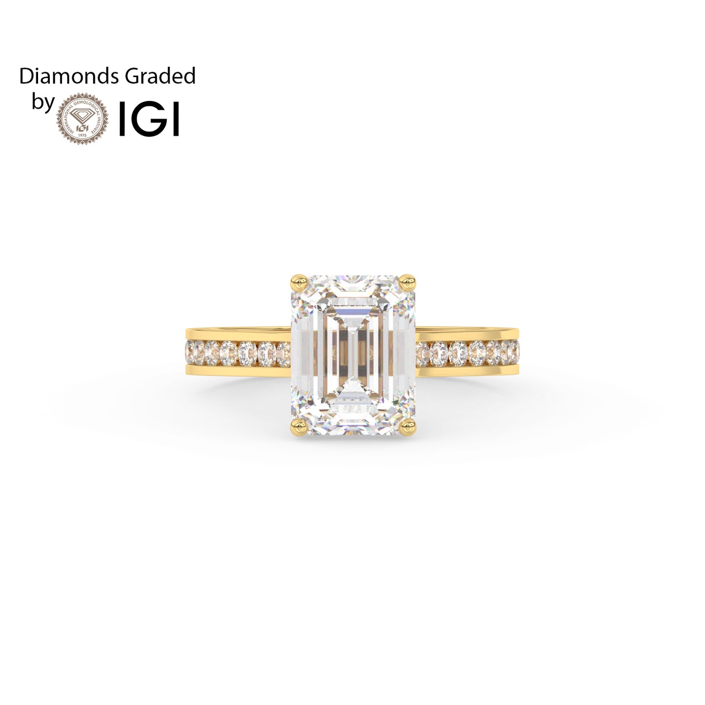 2ct Emerald Lab Diamond Engagement Ring with Diamond Band - E/VVS 18K Gold