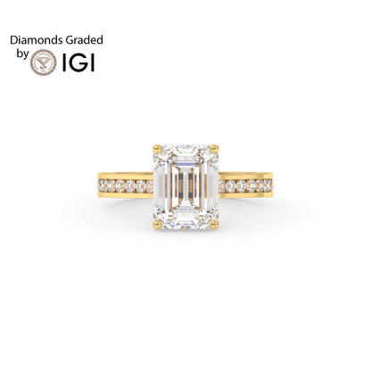 2ct Emerald Lab Diamond Engagement Ring with Diamond Band - E/VVS 18K Gold