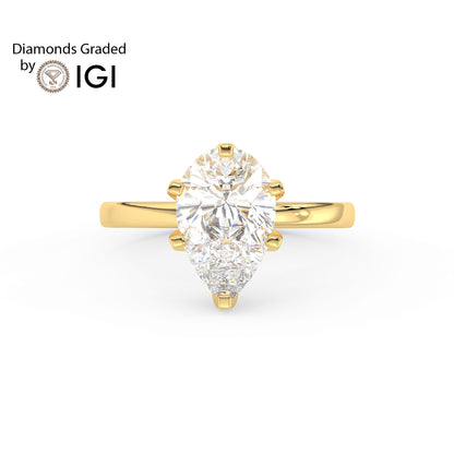 4ct Pear Lab Diamond Solitaire Engagement Ring - E/VVS 18K Gold