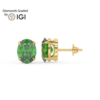 2ct Oval Lab Emerald Solitaire Stud Earrings - AAA 14K Gold