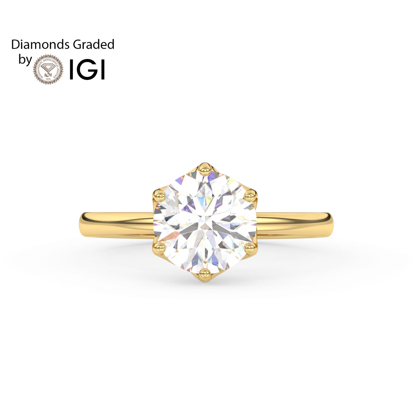 3ct Round Lab Diamond 6 Prong Solitaire Engagement Ring - E/VVS 14K Gold