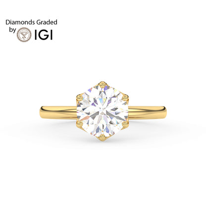3ct Round Lab Diamond 6 Prong Solitaire Engagement Ring - E/VVS 14K Gold