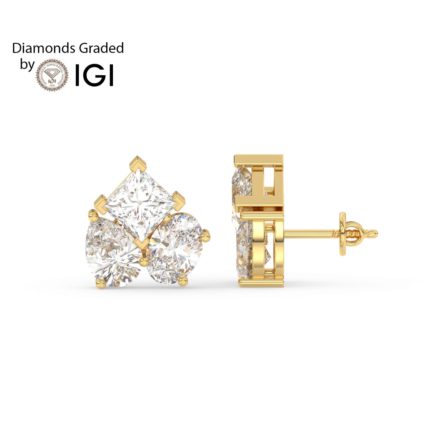 6ct Pear, Oval, and Princess Lab Diamond Earrings E VVS 18K Gold